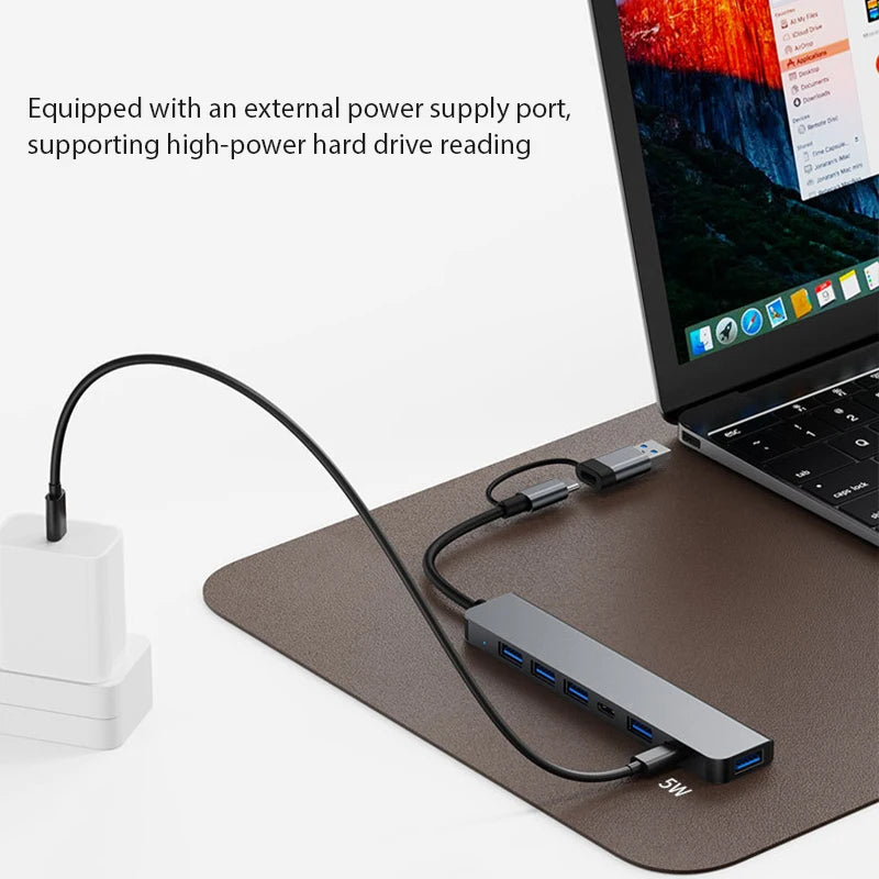 USB HUB 8 in 2 TypeC/USB3.0 To TF/PD +3.5mm Audio 5 in 2 HUB USB C Multi Splitter High Speed For PC/Laptop/Macbook Pro/Switch