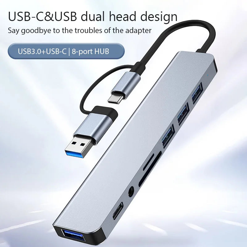 USB HUB 8 in 2 TypeC/USB3.0 To TF/PD +3.5mm Audio 5 in 2 HUB USB C Multi Splitter High Speed For PC/Laptop/Macbook Pro/Switch