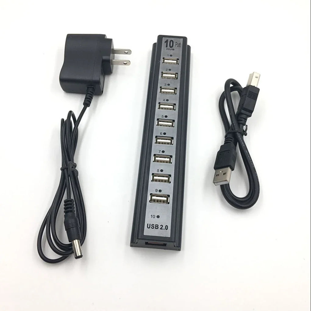 USB HUB 10 Port Keyboard U-disk Mouse USB 2.0 Plastic Splitter Hub Cellphone Charging Cable Adaptor Charger