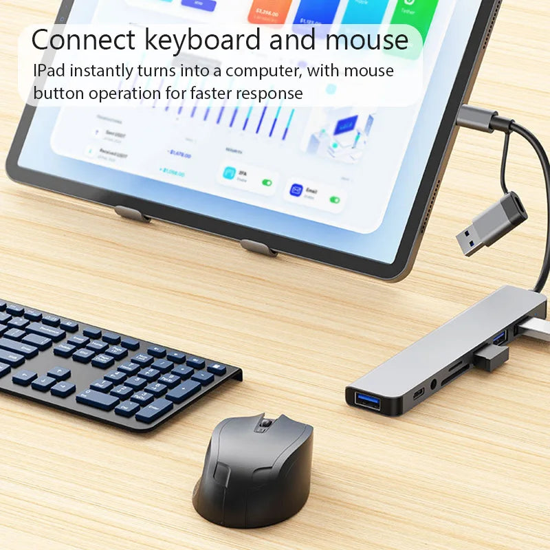 USB HUB 8 in 2 TypeC/USB3.0 To TF/PD +3.5mm Audio 5 in 2 HUB USB C Multi Splitter High Speed For PC/Laptop/Macbook Pro/Switch
