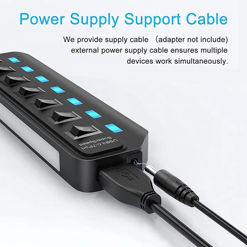 USB Hub 3.0 Multiprise USB High Speed Splitter 7 Port 5Gbps Hub Power Adapter with Switch Long Cable with Multiple Expander Hub