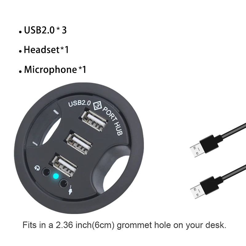 USB Hub USB 3.0 USB 2.0 Hub Desktop Grommet Type C Port Hub Audio Baseus With SD/TF Port Mount In Desk With Power Adapter 5V 2A