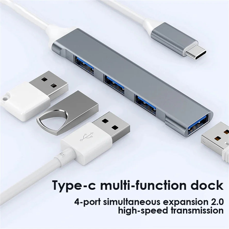USB Type C Hub 4Port Adapter USB 3.0 Multi Splitter 4 in 1 Docking Station UltraSlim SuperSpeed Aluminum For Computer Laptop PC
