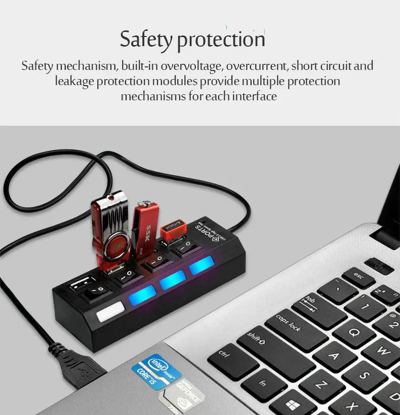 USB 3.0 Hub USB Hub 2.0 Multi USB Splitter Hub 100cm Long Cable Multiple Expander For Computer Laptop PC Accessories Usb Adapter