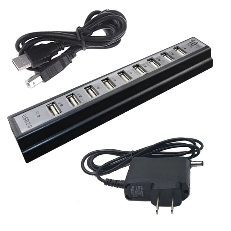 USB HUB 10 Port Keyboard U-disk Mouse USB 2.0 Plastic Splitter Hub Cellphone Charging Cable Adaptor Charger