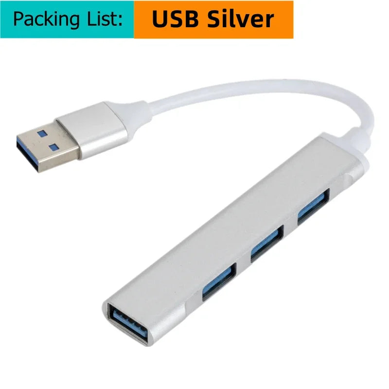 USB Type C Hub 4Port Adapter USB 3.0 Multi Splitter 4 in 1 Docking Station UltraSlim SuperSpeed Aluminum For Computer Laptop PC