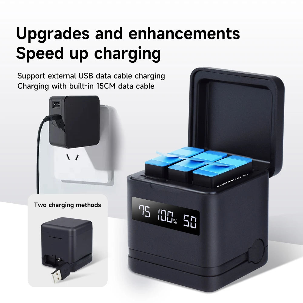 NEW GO PRO HERO 9 10 11 12 Battery With Charger Case for GoPro Hero 12 11 10 9 Sport Camera Batteries Black Accessories