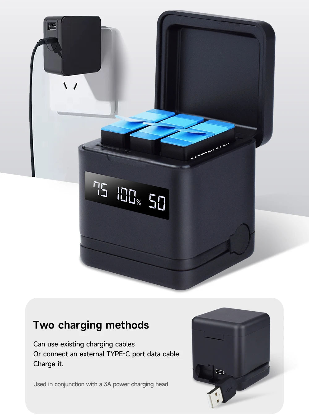 NEW GO PRO HERO 9 10 11 12 Battery With Charger Case for GoPro Hero 12 11 10 9 Sport Camera Batteries Black Accessories