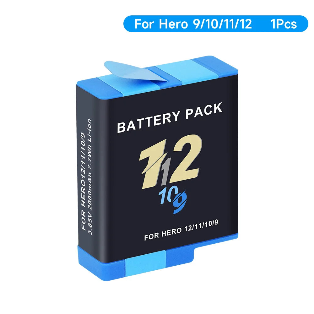 NEW GO PRO HERO 9 10 11 12 Battery With Charger Case for GoPro Hero 12 11 10 9 Sport Camera Batteries Black Accessories