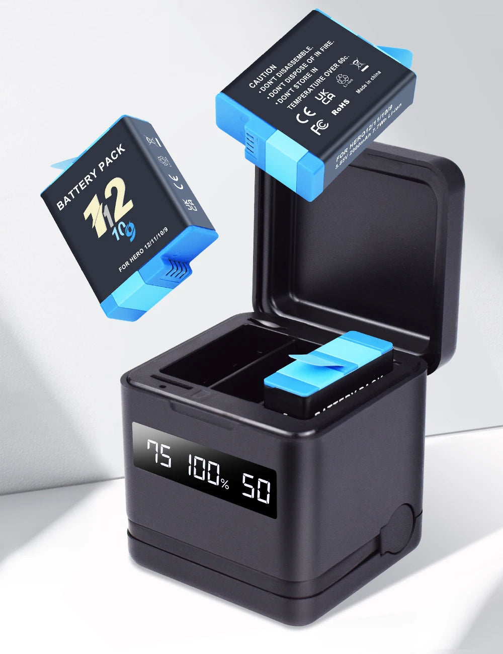 NEW GO PRO HERO 9 10 11 12 Battery With Charger Case for GoPro Hero 12 11 10 9 Sport Camera Batteries Black Accessories