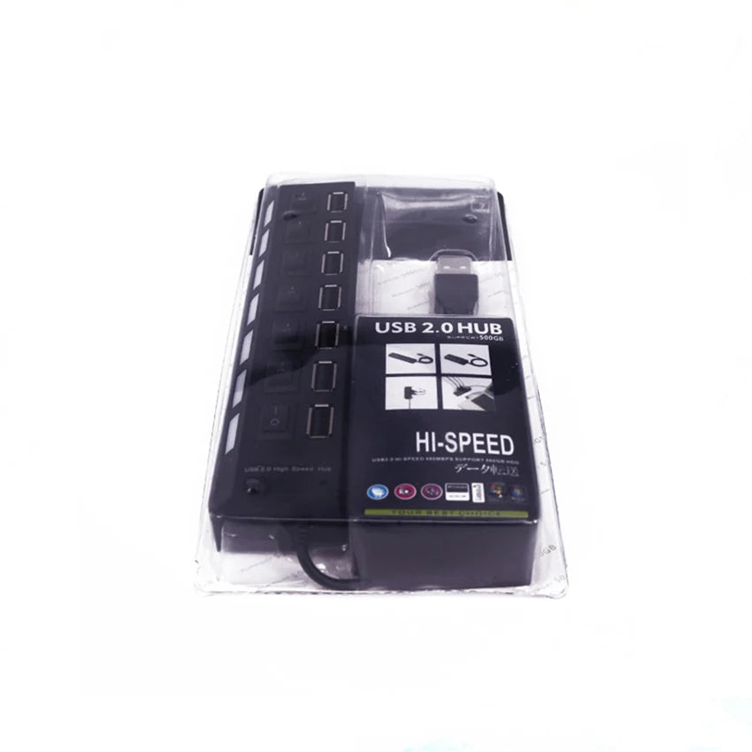 USB Hub 2.0 Splitter,7 Port USB Data Hub with Individual On/Off Switches and Lights for Laptop, PC, Computer, Black, White