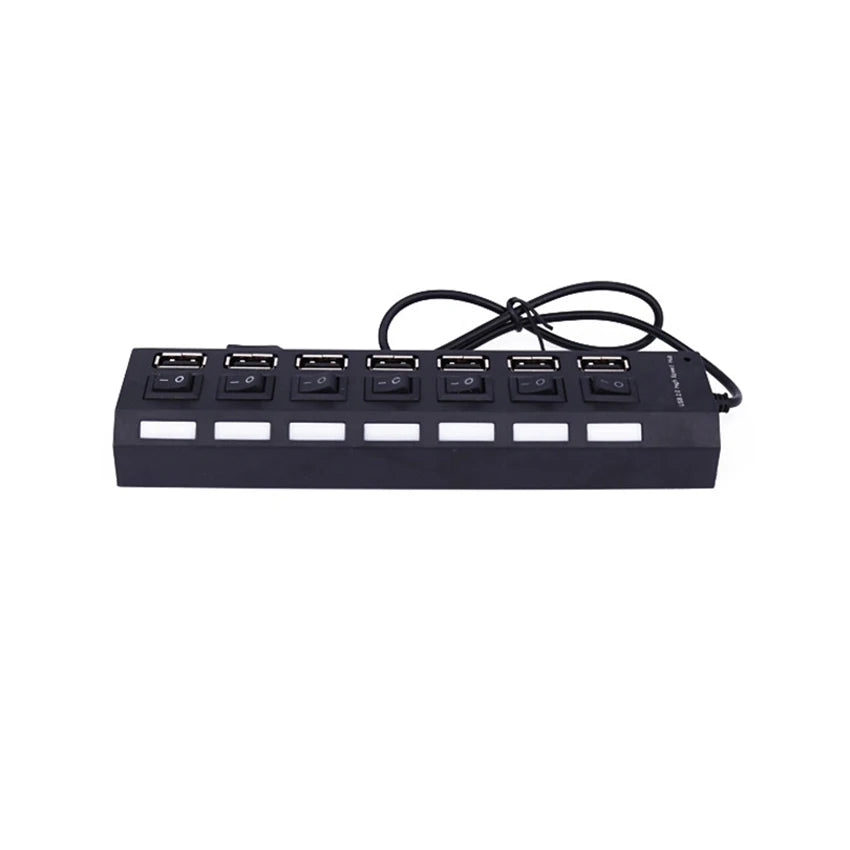 USB Hub 2.0 Splitter,7 Port USB Data Hub with Individual On/Off Switches and Lights for Laptop, PC, Computer, Black, White