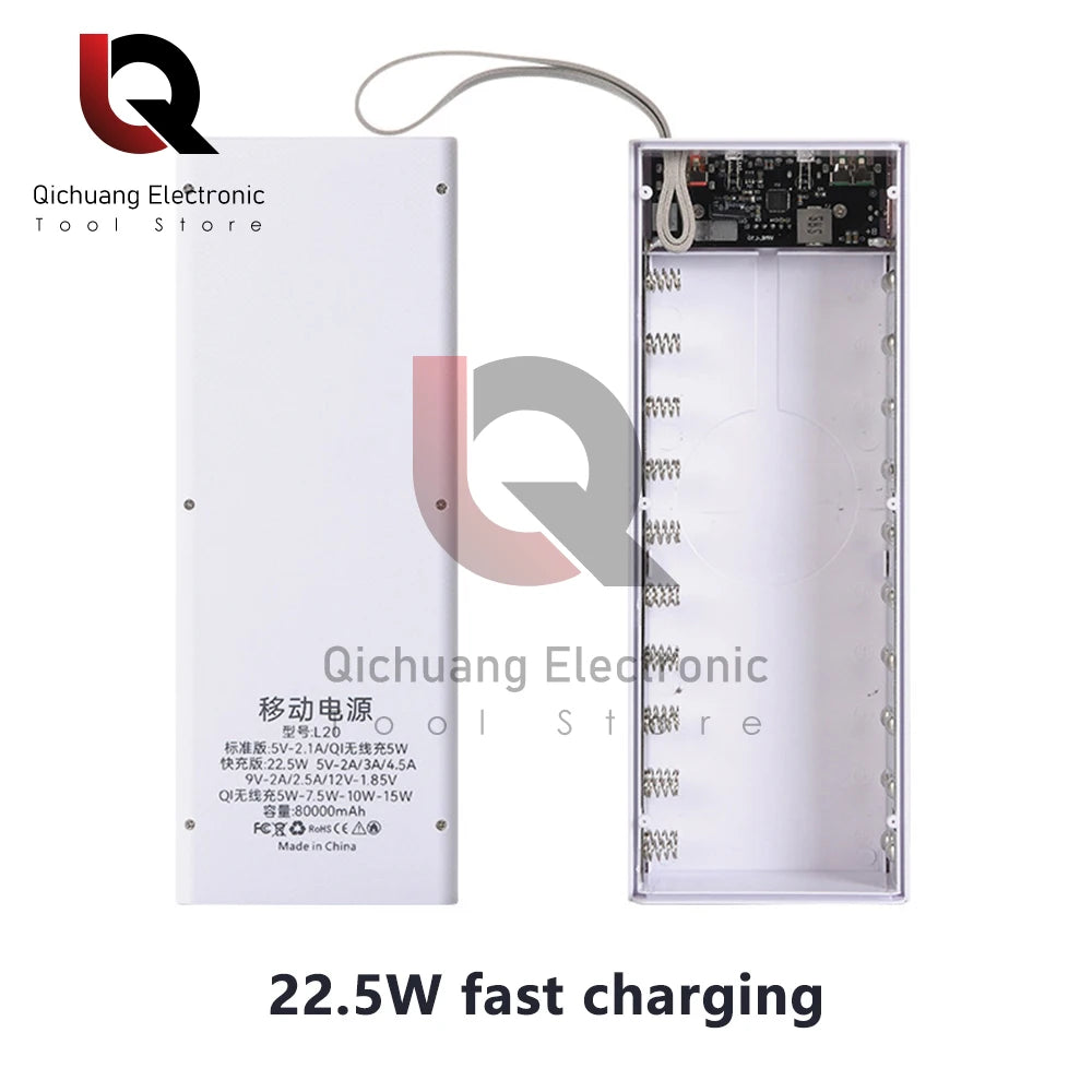 No Welding DIY Detachable 20x 18650 Batteries Power Bank Case Super Fast Charge For Phones Charging 22.5W Battery Storage Boxes