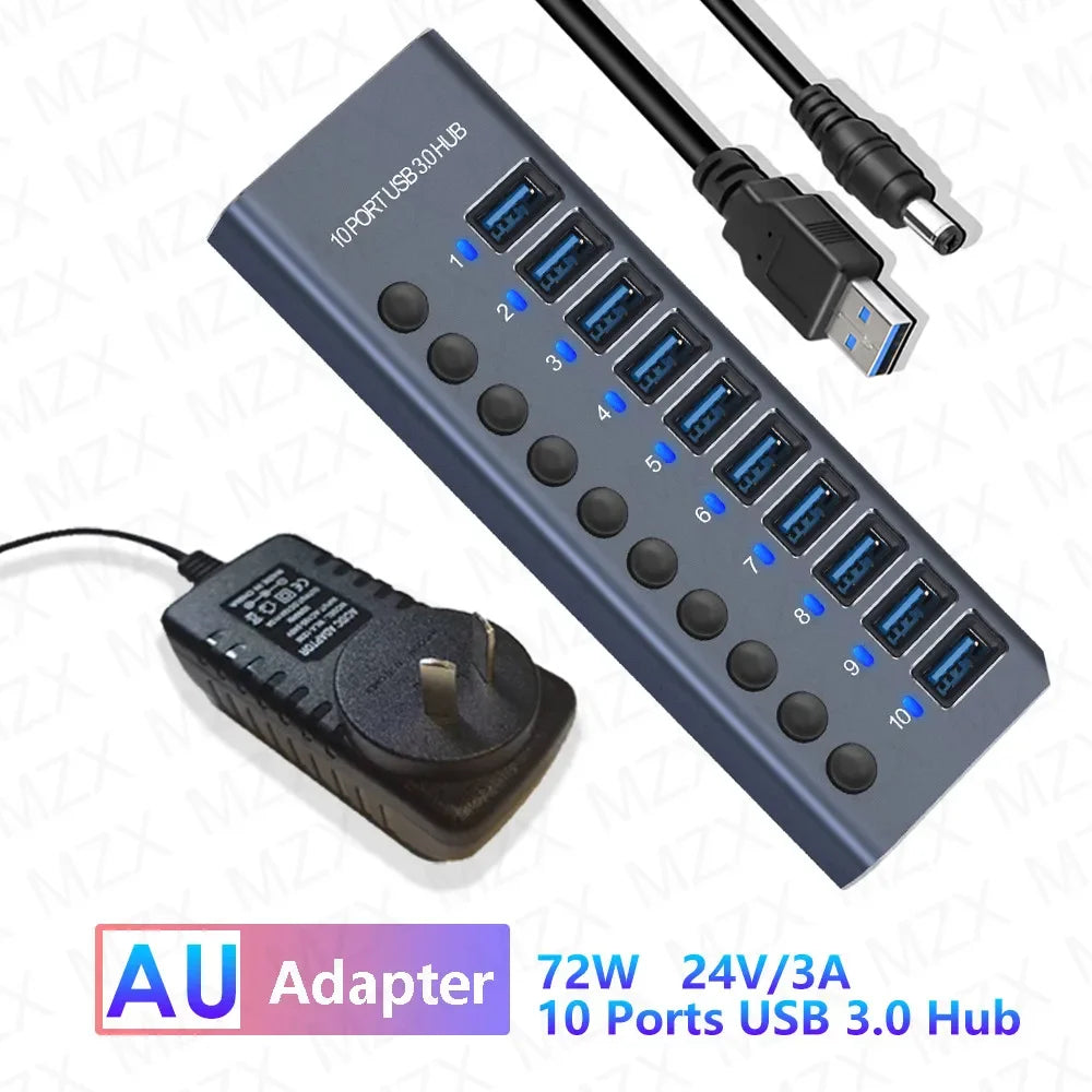 10 7 4 Port USB Hub 3.0 Aluminum A 3 0 Multi-hub Splitter Concentrator Multiple Extension Dock with Switch Adapter for PC Laptop