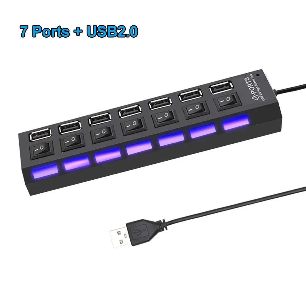 USB Hub 3.0 Multiprise USB High Speed Splitter 7 Port 5Gbps Power Adapter USB 2.0 Expander Switch for Computer Accessories