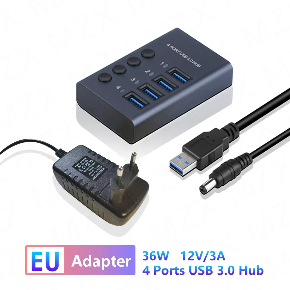 10 7 4 Port USB Hub 3.0 Aluminum A 3 0 Multi-hub Splitter Concentrator Multiple Extension Dock with Switch Adapter for PC Laptop