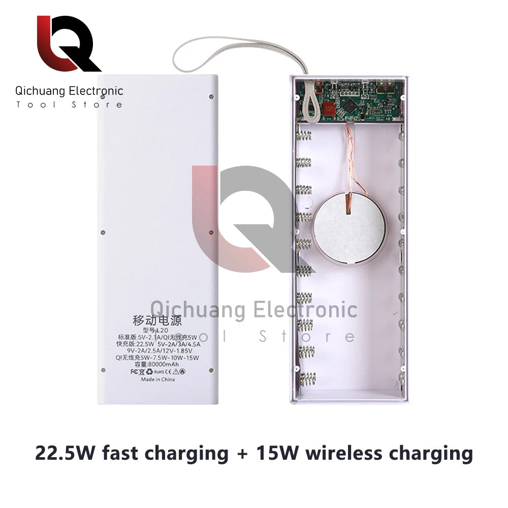 No Welding DIY Detachable 20x 18650 Batteries Power Bank Case Super Fast Charge For Phones Charging 22.5W Battery Storage Boxes