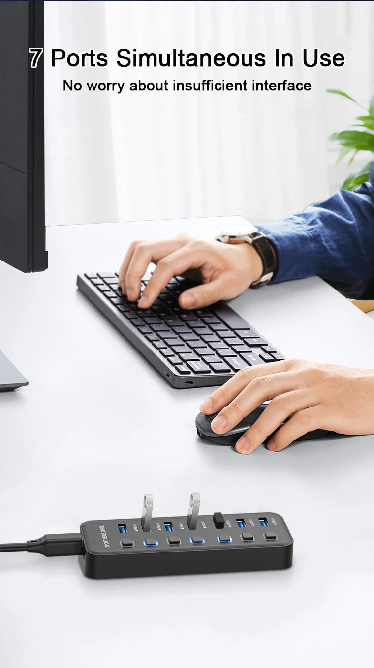USB 3.0 Hub 4 Ports 7 Ports USB 3.0 Data Port Adapter 5Gbps High Speed Individual On/Off Switch Splitter USB Extension