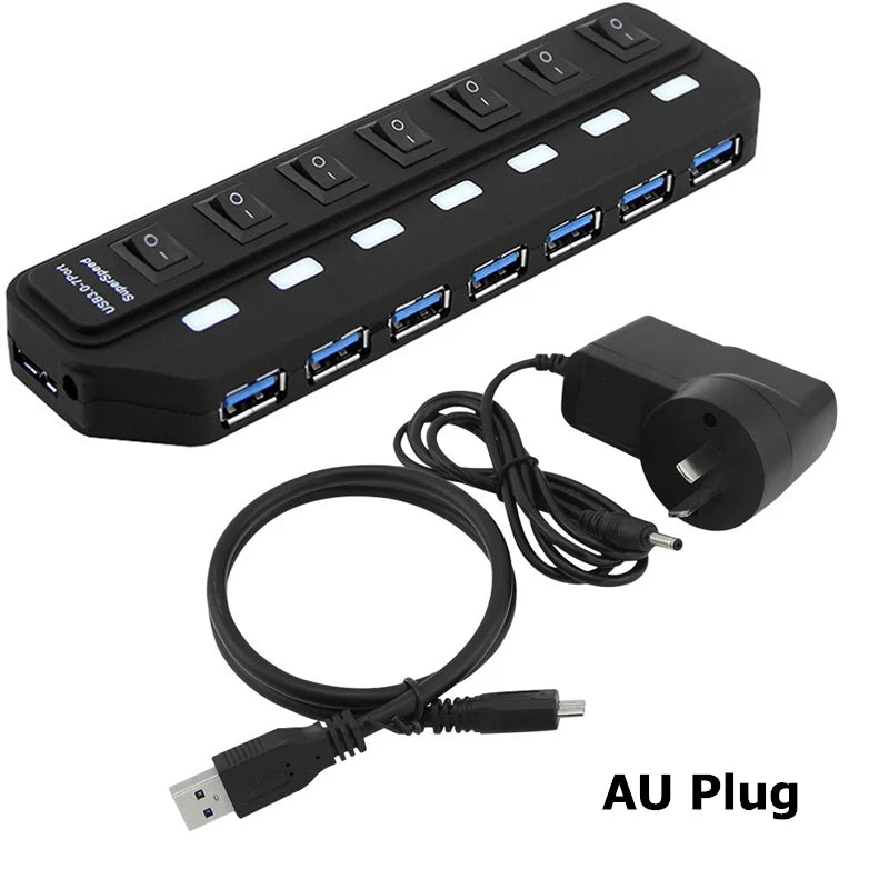 USB Hub 3.0 Multiprise USB High Speed Splitter 7 Port 5Gbps Hub Power Adapter with Switch Long Cable with Multiple Expander Hub