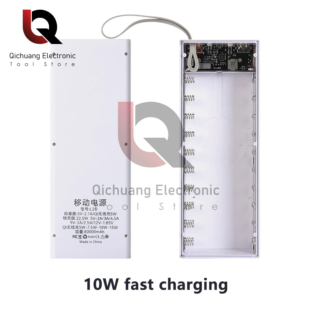 No Welding DIY Detachable 20x 18650 Batteries Power Bank Case Super Fast Charge For Phones Charging 22.5W Battery Storage Boxes