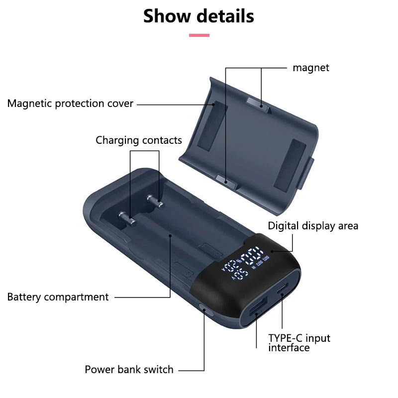 18650 Battery Charger Case DIY Power Bank Box Portable QC3.0 PD 18W Fast Charging Case for 18650 21700 20700 Lithium Batteries