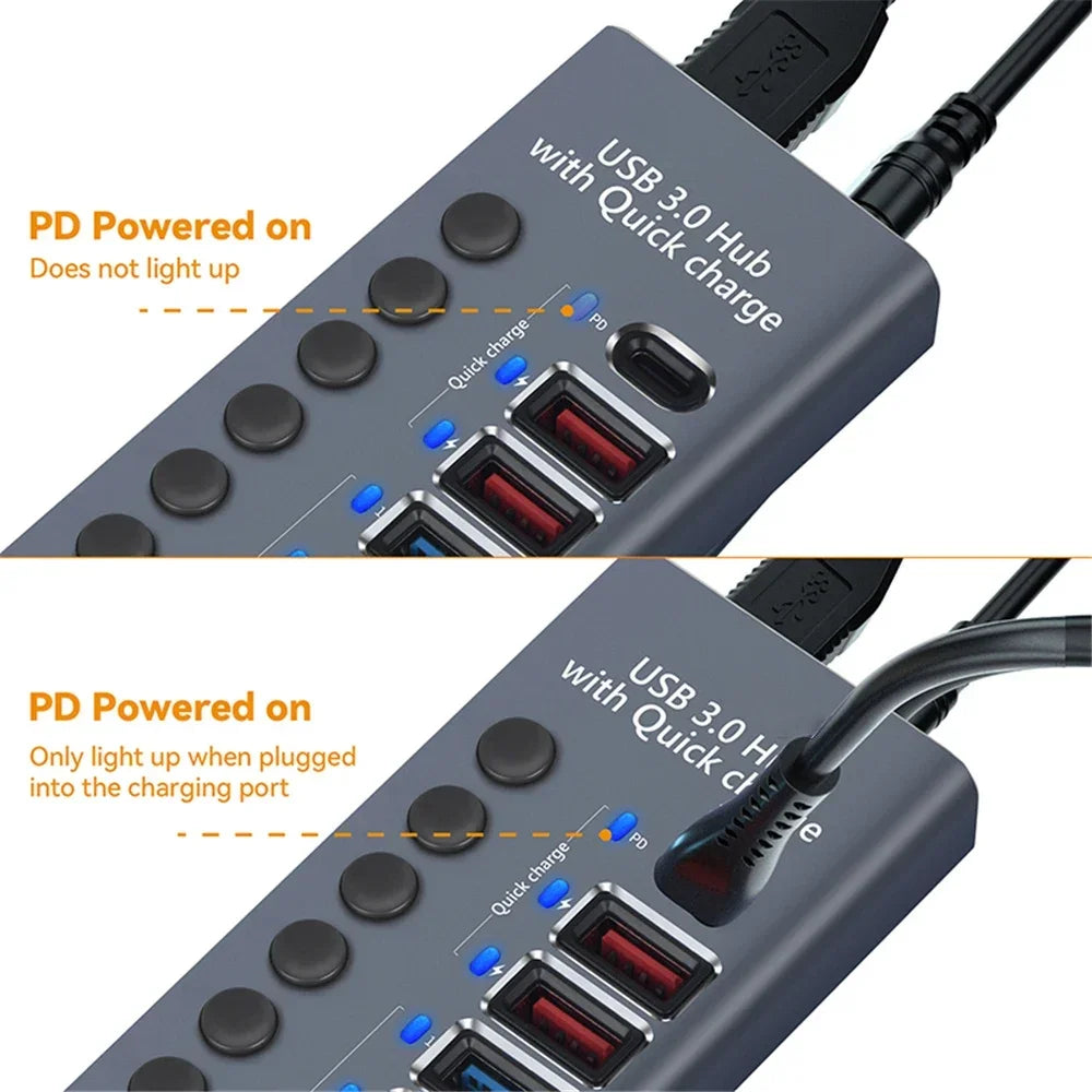 10 7 4 Port USB Hub 3.0 Aluminum A 3 0 Multi-hub Splitter Concentrator Multiple Extension Dock with Switch Adapter for PC Laptop