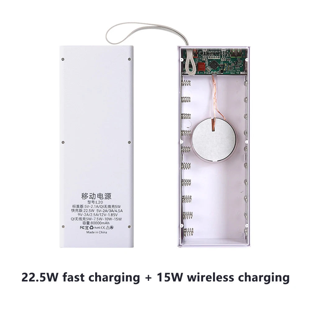 No Welding DIY Detachable 20x 18650 Batteries Power Bank Case Super Fast Charge For Phones Charging 22.5W Battery Storage Boxes