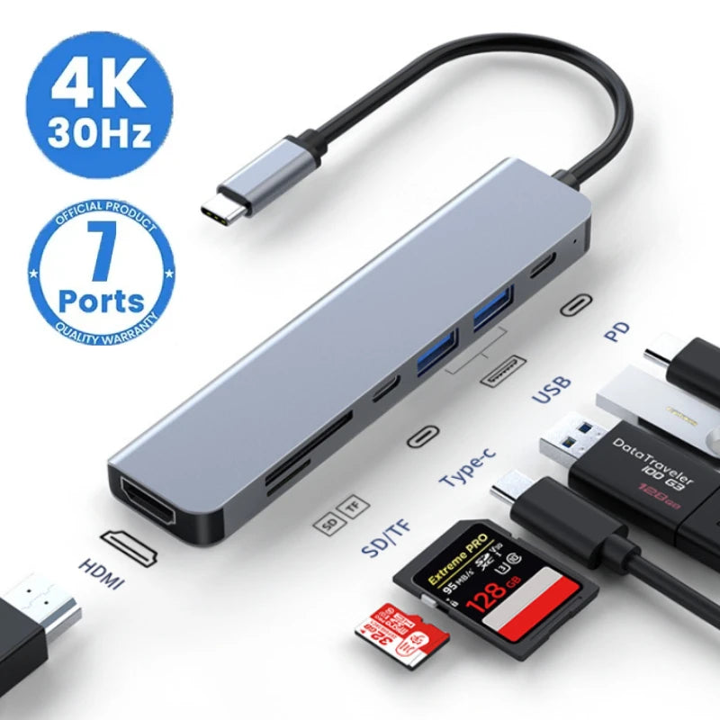 USB C Hub 4K 30Hz HDMI USB HUB PD 100W Multiport Adapter SD TF USB 3.0 2.0 Splitter Docking Station for Phone MacBook Computer