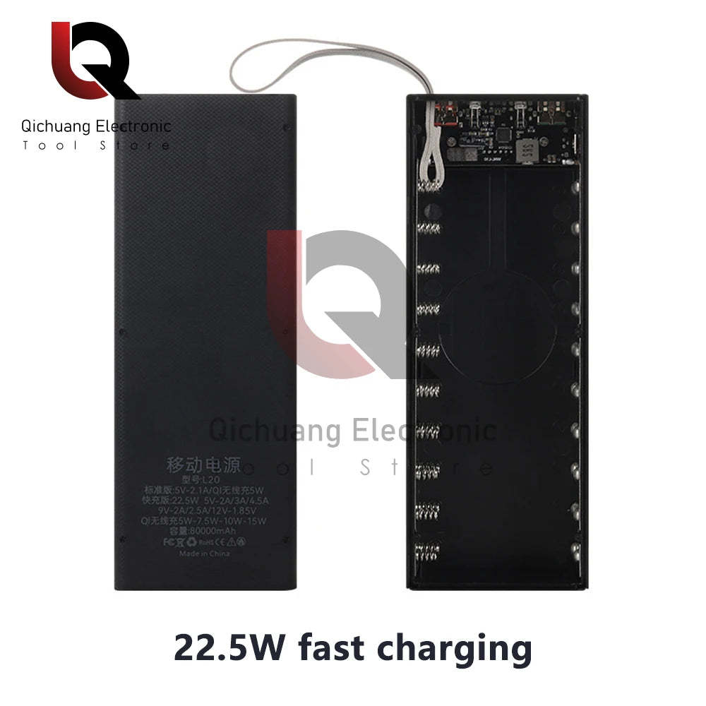 No Welding DIY Detachable 20x 18650 Batteries Power Bank Case Super Fast Charge For Phones Charging 22.5W Battery Storage Boxes
