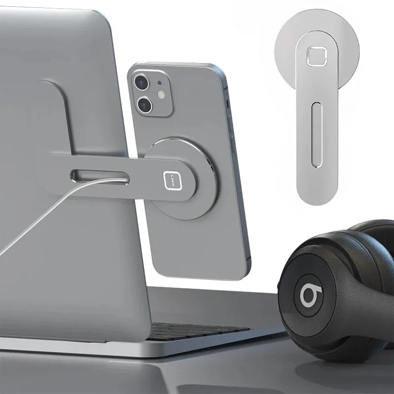 Magnetic Laptop Phone Holder Computer Monitor Side Cell Phone Slim& Foldable For iPhone 14/13/12 Series Case and All Phone
