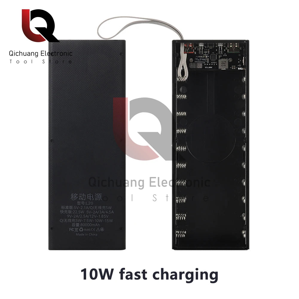 No Welding DIY Detachable 20x 18650 Batteries Power Bank Case Super Fast Charge For Phones Charging 22.5W Battery Storage Boxes