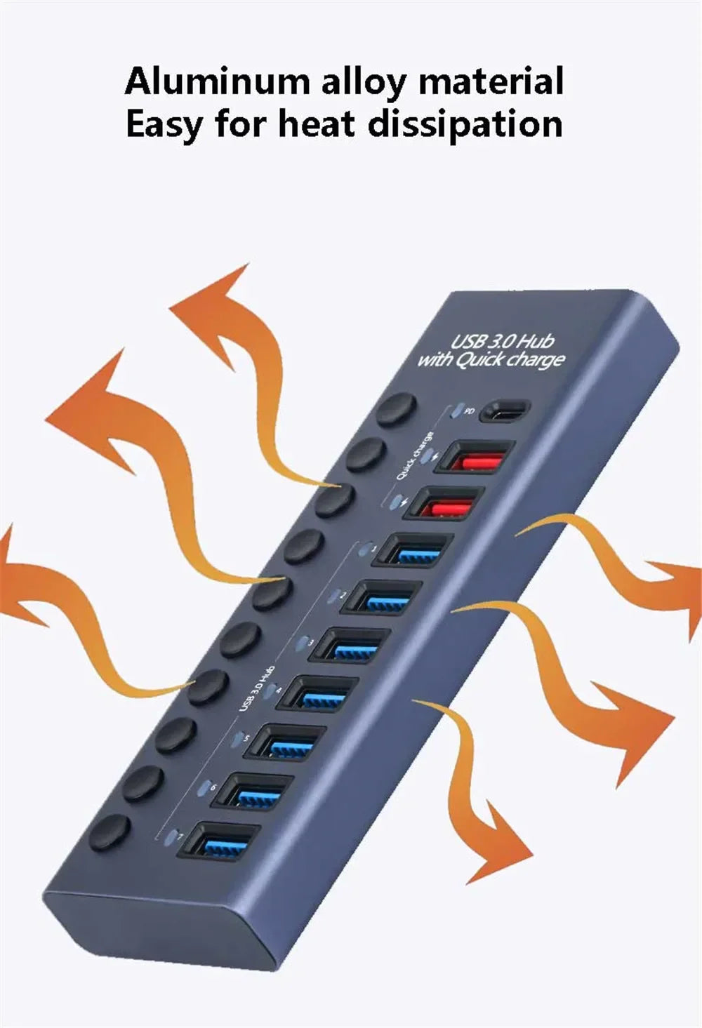 10 7 4 Port USB Hub 3.0 Aluminum A 3 0 Multi-hub Splitter Concentrator Multiple Extension Dock with Switch Adapter for PC Laptop