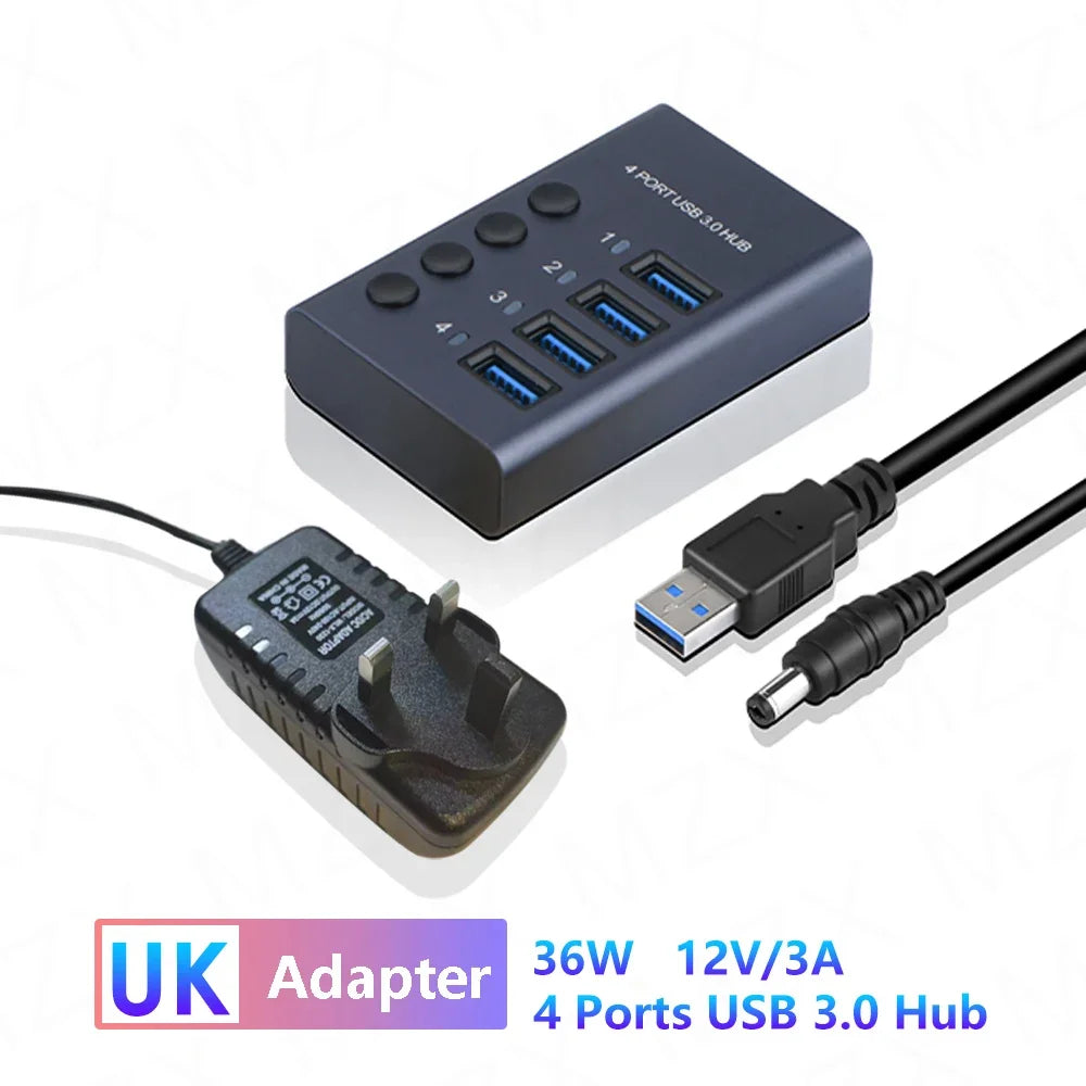 10 7 4 Port USB Hub 3.0 Aluminum A 3 0 Multi-hub Splitter Concentrator Multiple Extension Dock with Switch Adapter for PC Laptop