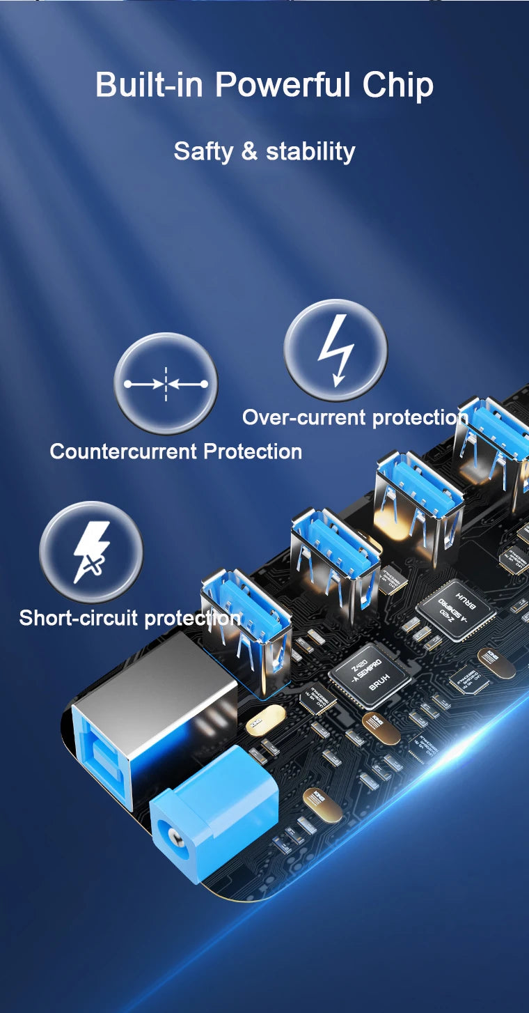 USB 3.0 Hub 4 Ports 7 Ports USB 3.0 Data Port Adapter 5Gbps High Speed Individual On/Off Switch Splitter USB Extension