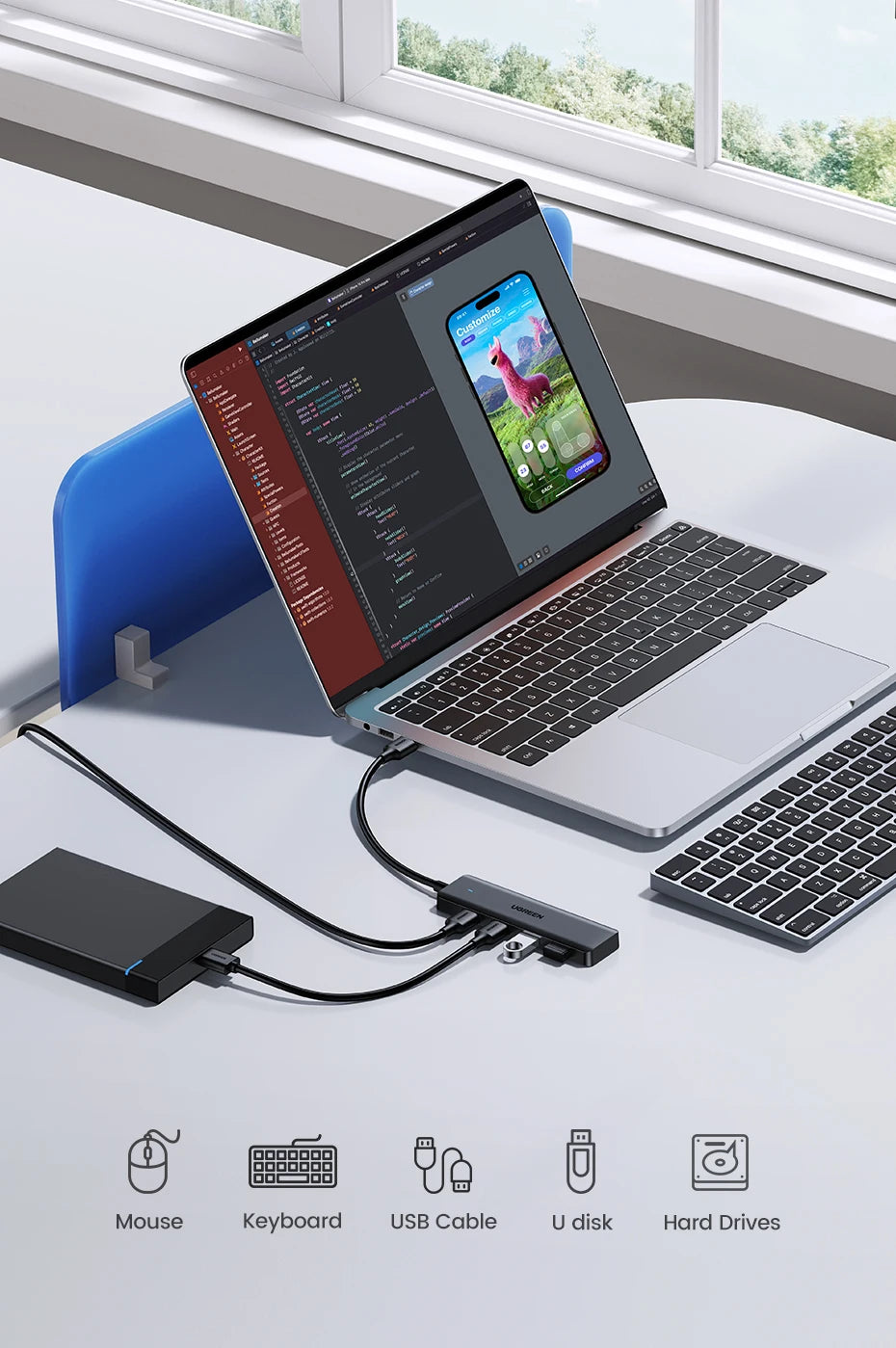 UGREEN USB 3.0 Hub 4 Ports  USB HUB Slim for Mouse, Keyboard Compatible with MacBook Pro Air Laptop Desktop PC Xbox PS5 Splitter