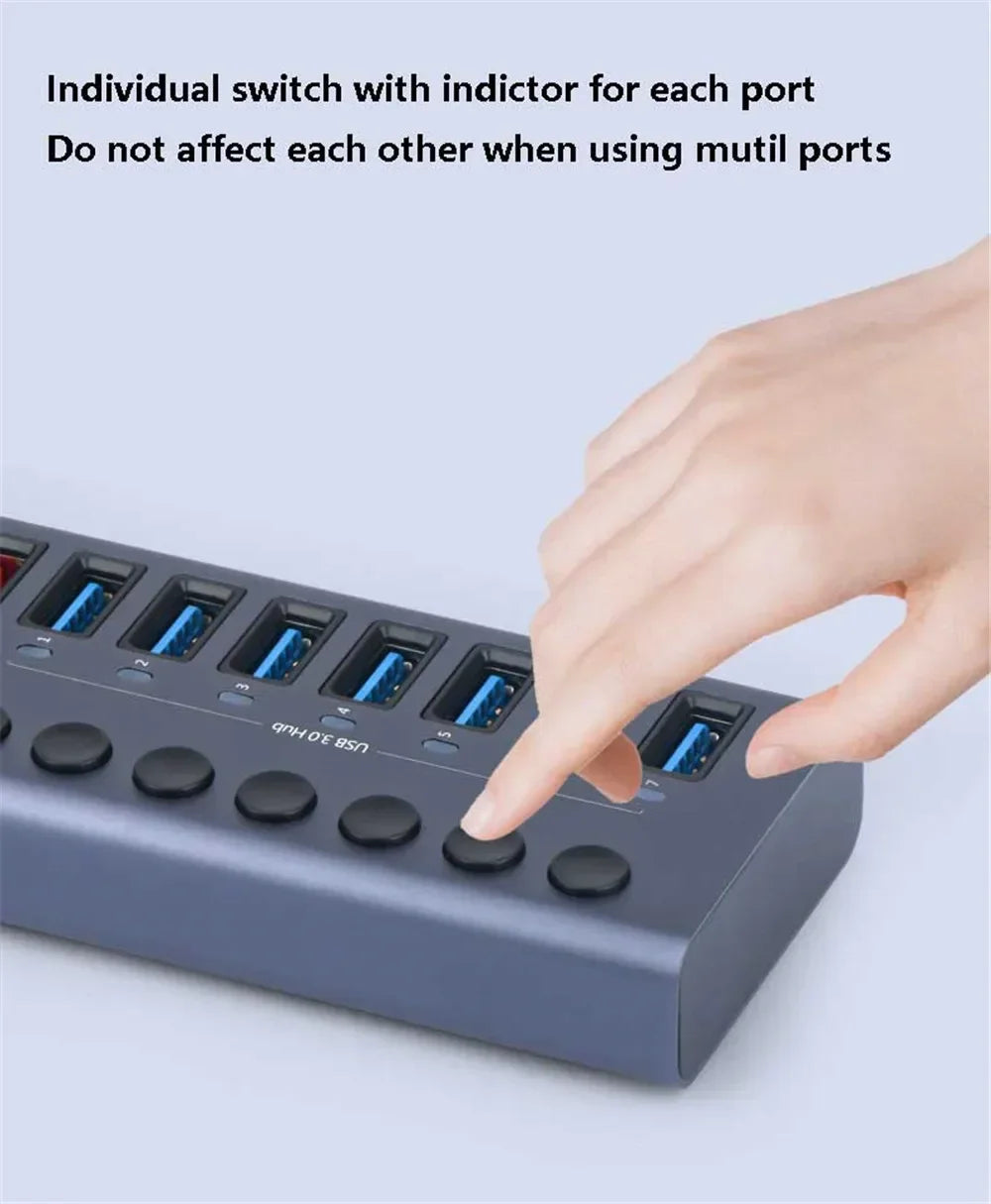 10 7 4 Port USB Hub 3.0 Aluminum A 3 0 Multi-hub Splitter Concentrator Multiple Extension Dock with Switch Adapter for PC Laptop