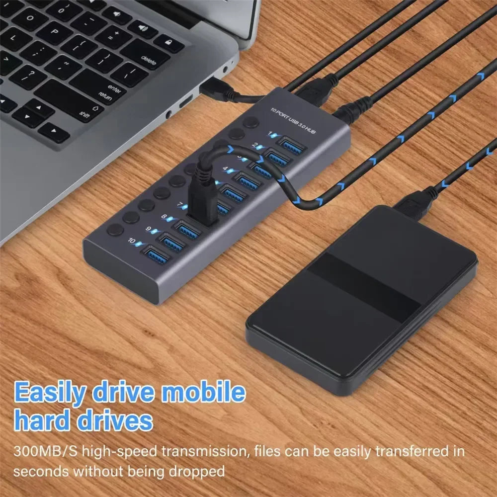 10 7 4 Port USB Hub 3.0 Aluminum A 3 0 Multi-hub Splitter Concentrator Multiple Extension Dock with Switch Adapter for PC Laptop