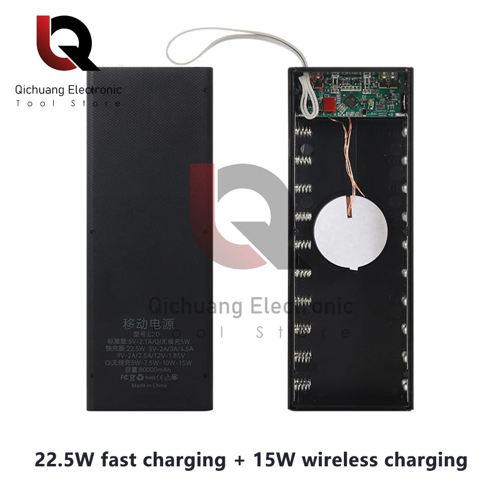 No Welding DIY Detachable 20x 18650 Batteries Power Bank Case Super Fast Charge For Phones Charging 22.5W Battery Storage Boxes