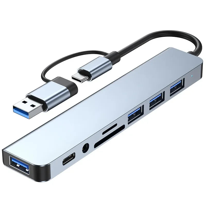 USB C Hub 8-in-2 USB Splitter with USB 3.0/2.0 USB-C Data 3.5 Audio SD/TF Card Reader Multiport USB C HUB for MacBook Laptop