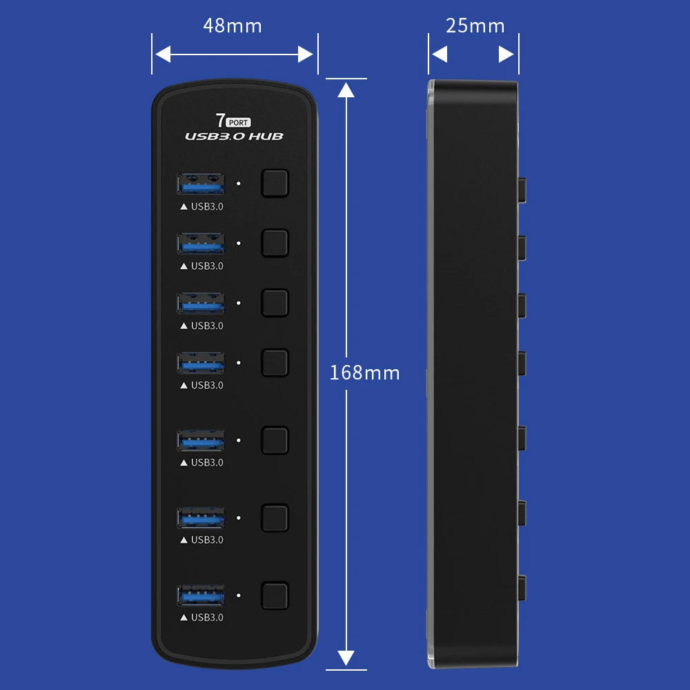 USB 3.0 Hub 4 Ports 7 Ports USB 3.0 Data Port Adapter 5Gbps High Speed Individual On/Off Switch Splitter USB Extension