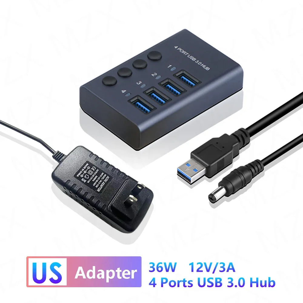 10 7 4 Port USB Hub 3.0 Aluminum A 3 0 Multi-hub Splitter Concentrator Multiple Extension Dock with Switch Adapter for PC Laptop