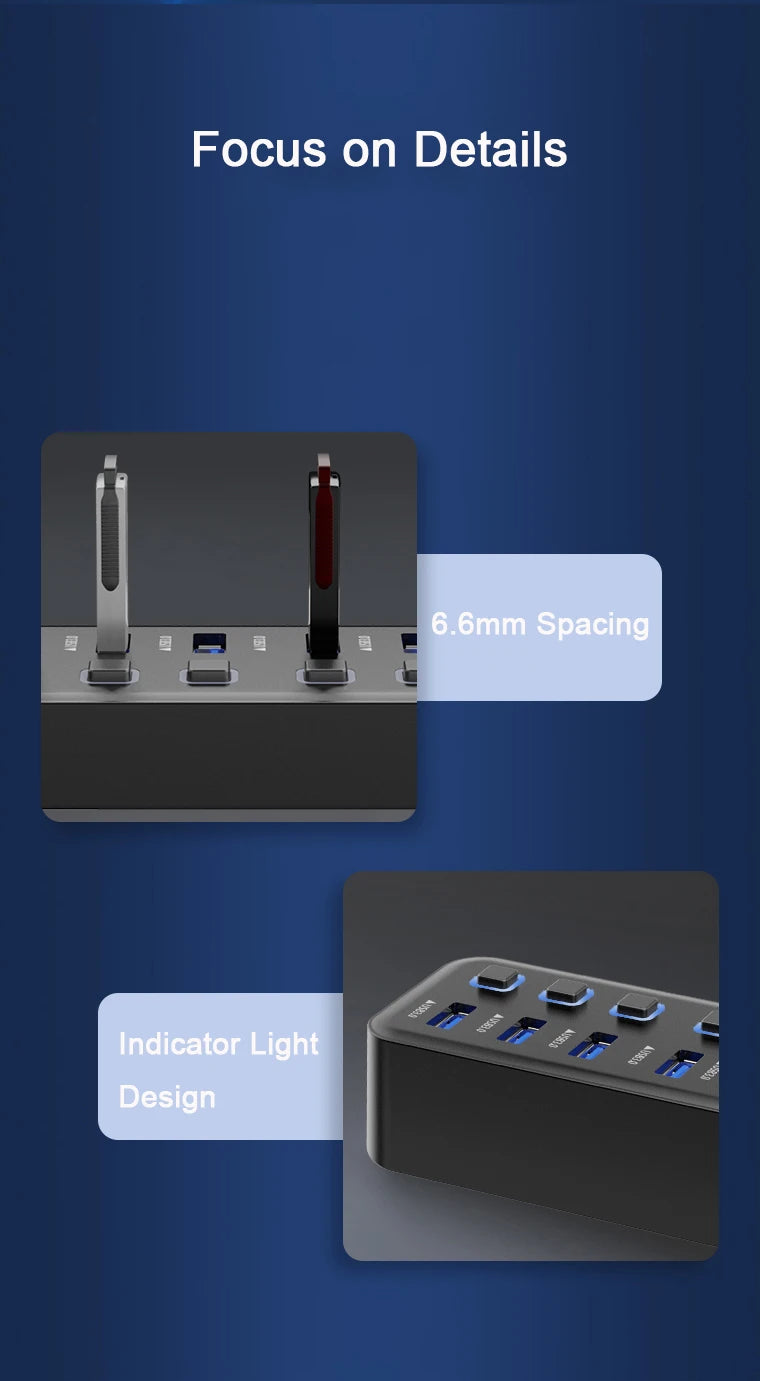 USB 3.0 Hub 4 Ports 7 Ports USB 3.0 Data Port Adapter 5Gbps High Speed Individual On/Off Switch Splitter USB Extension