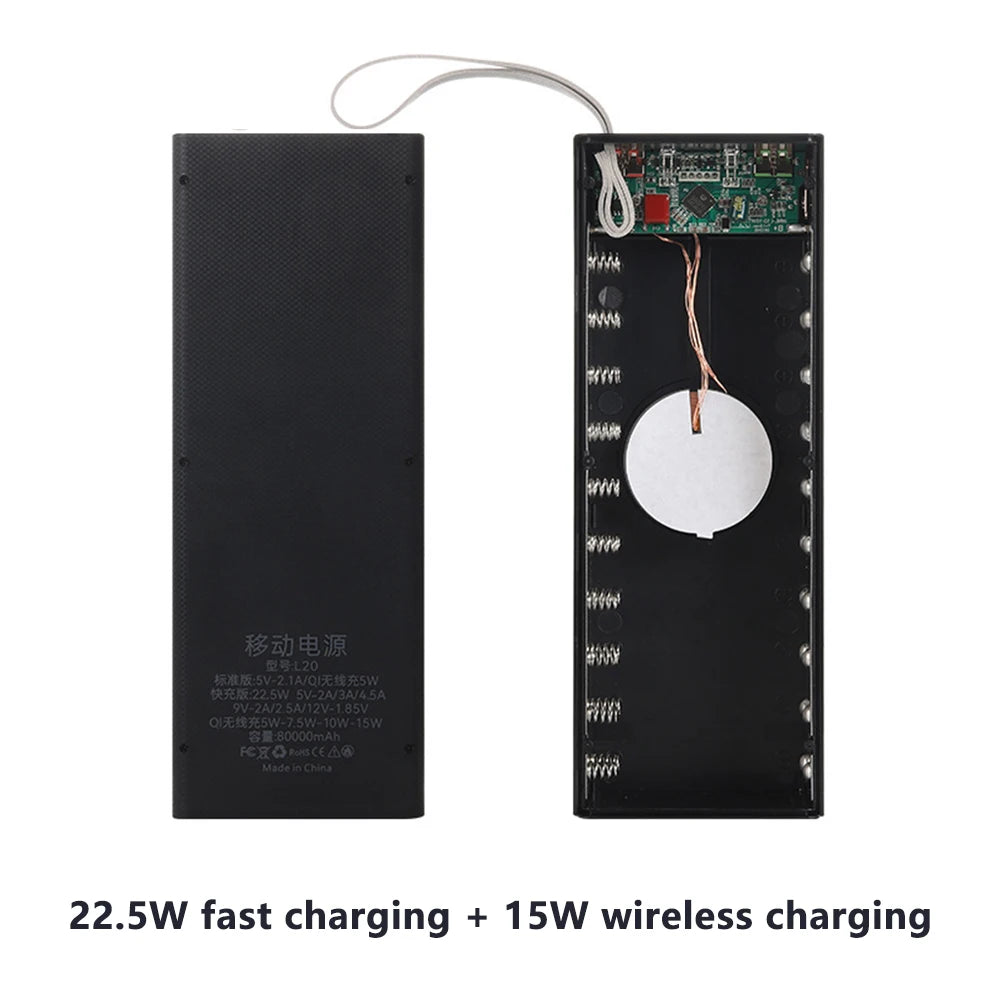 No Welding DIY Detachable 20x 18650 Batteries Power Bank Case Super Fast Charge For Phones Charging 22.5W Battery Storage Boxes