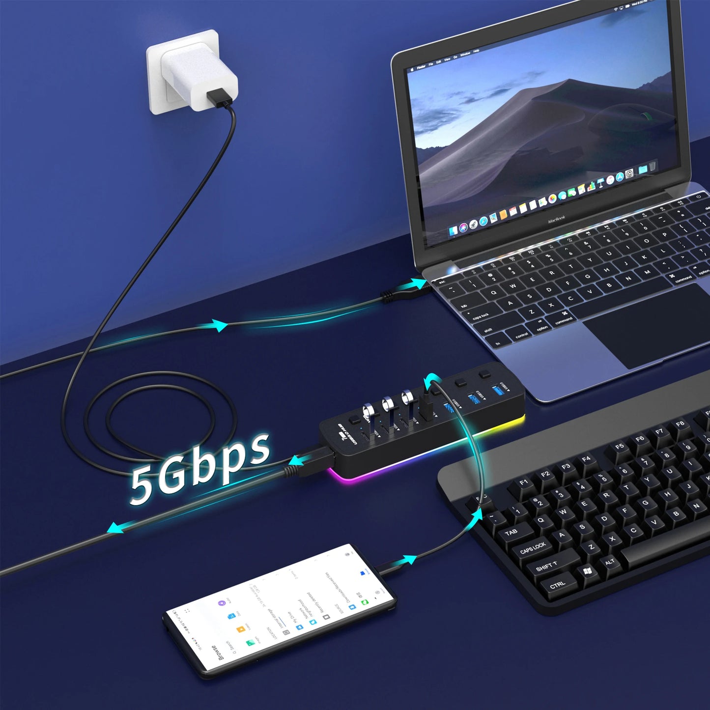 USB 3.0 Hub 4 Ports 7 Ports USB 3.0 Data Port Adapter 5Gbps High Speed Individual On/Off Switch Splitter USB Extension