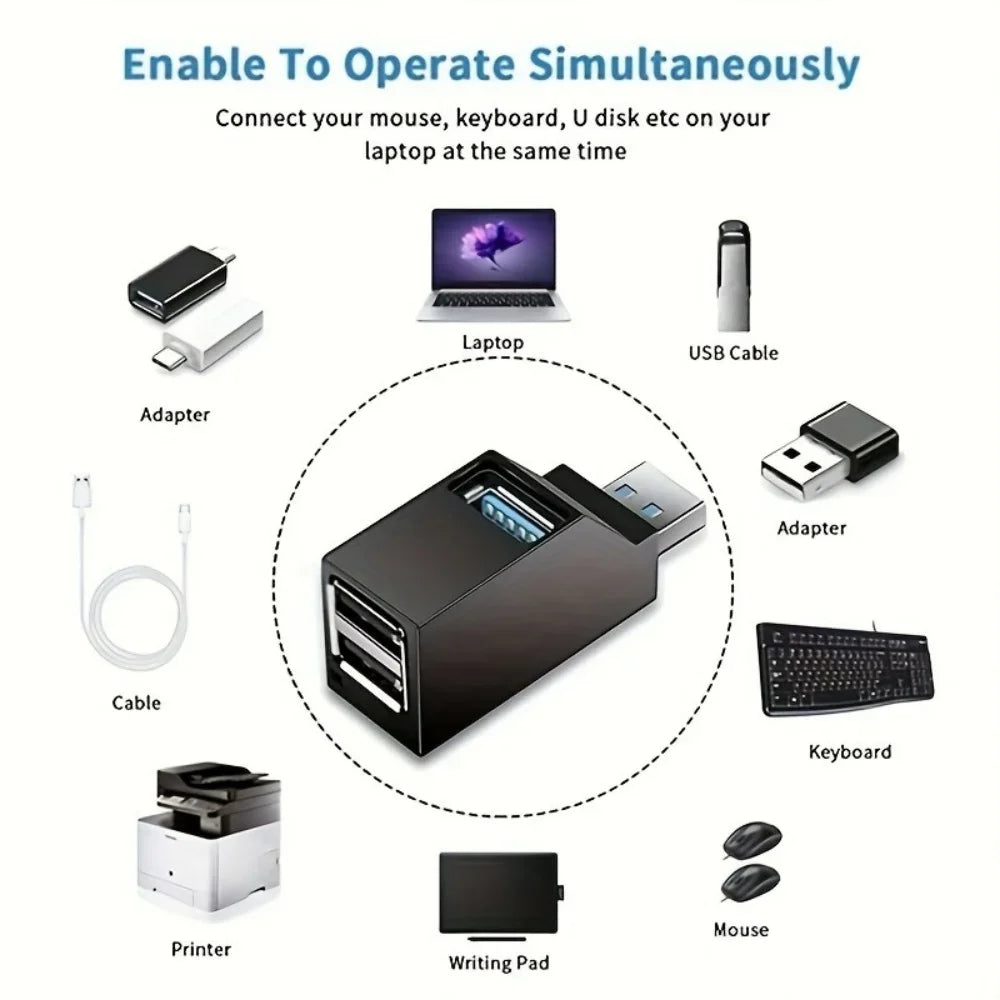 3 Ports USB 3.0 2.0 Hub High Speed Data Transfer Splitter Multi Port USB Extender U Disk Card Reader For Laptop PC Accessories
