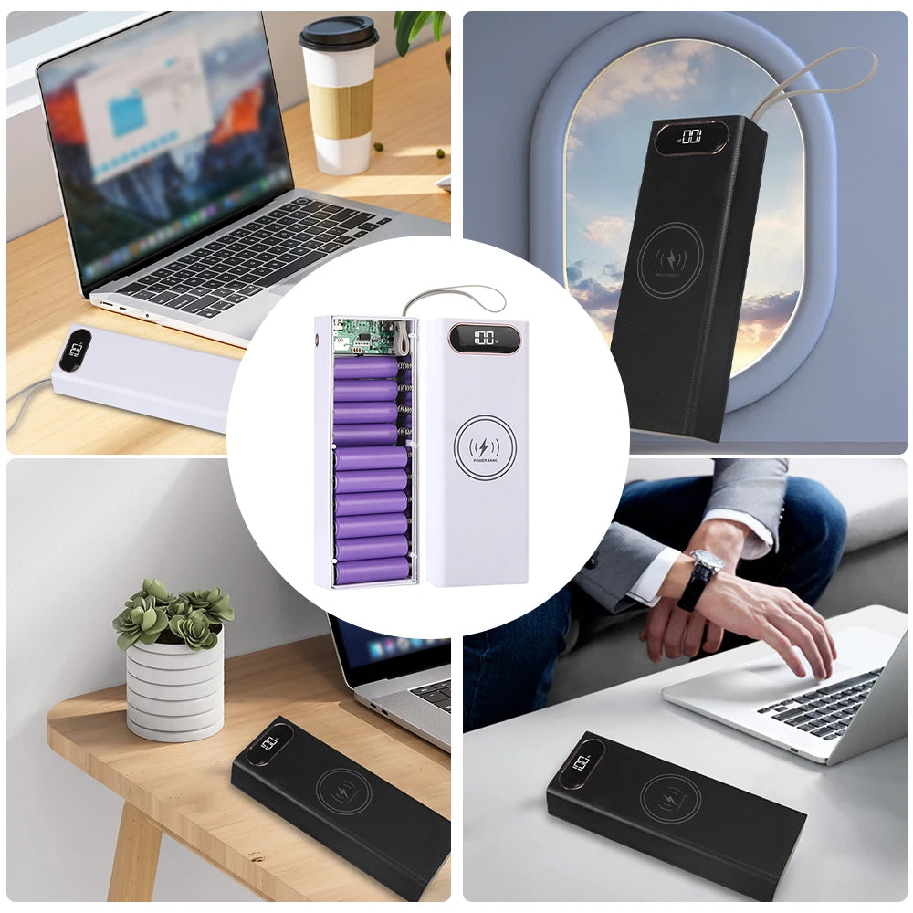 No Welding DIY Detachable 20x 18650 Batteries Power Bank Case Super Fast Charge For Phones Charging 22.5W Battery Storage Boxes