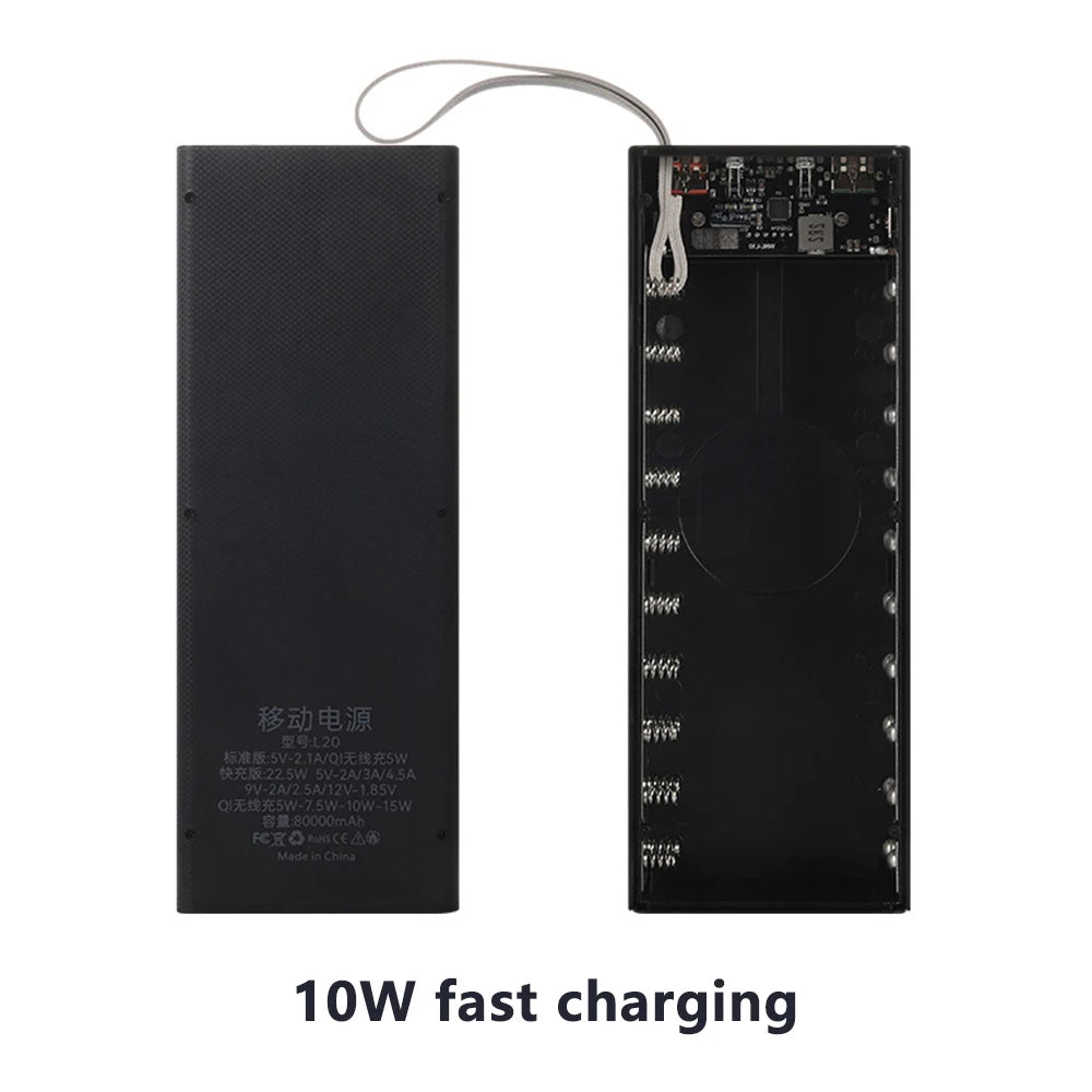 No Welding DIY Detachable 20x 18650 Batteries Power Bank Case Super Fast Charge For Phones Charging 22.5W Battery Storage Boxes