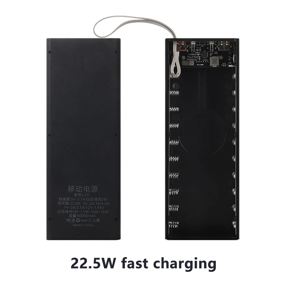 No Welding DIY Detachable 20x 18650 Batteries Power Bank Case Super Fast Charge For Phones Charging 22.5W Battery Storage Boxes