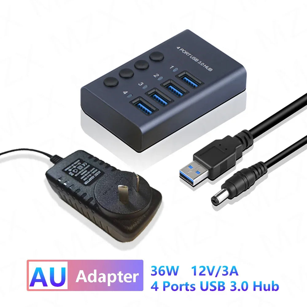 10 7 4 Port USB Hub 3.0 Aluminum A 3 0 Multi-hub Splitter Concentrator Multiple Extension Dock with Switch Adapter for PC Laptop