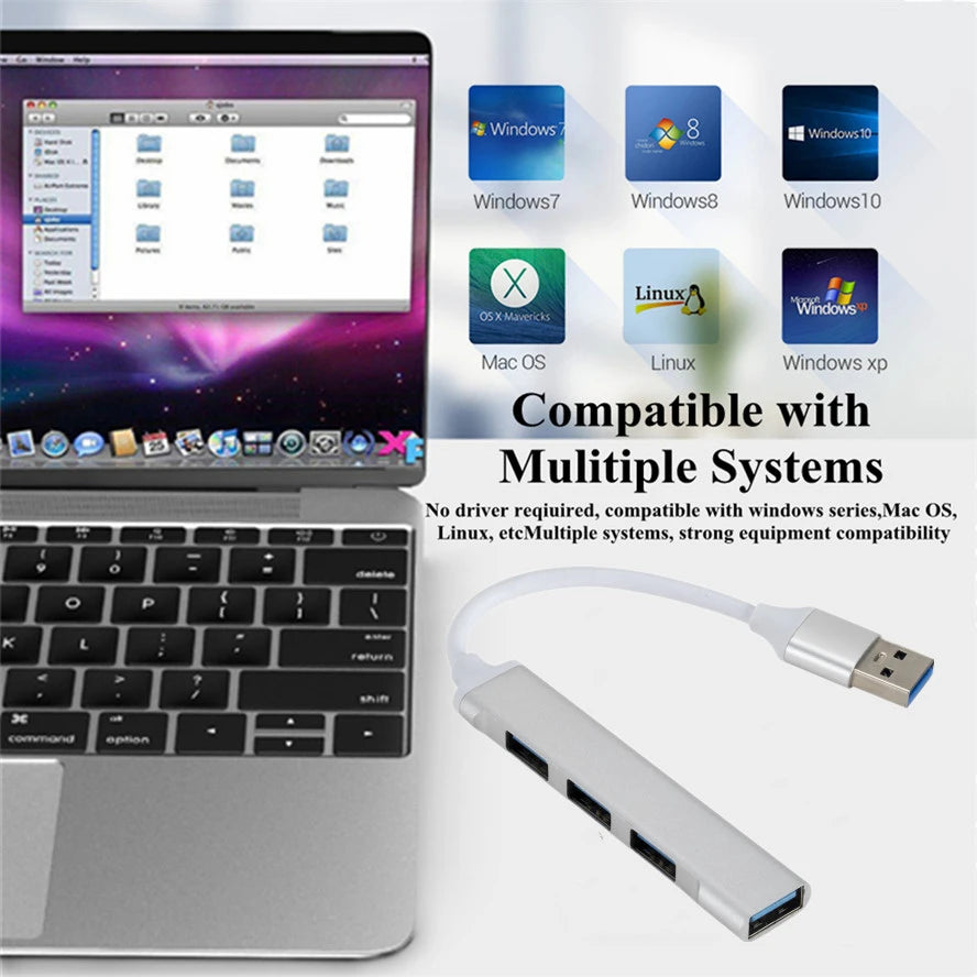 USB Type C Hub 4Port Adapter USB 3.0 Multi Splitter 4 in 1 Docking Station UltraSlim SuperSpeed Aluminum For Computer Laptop PC